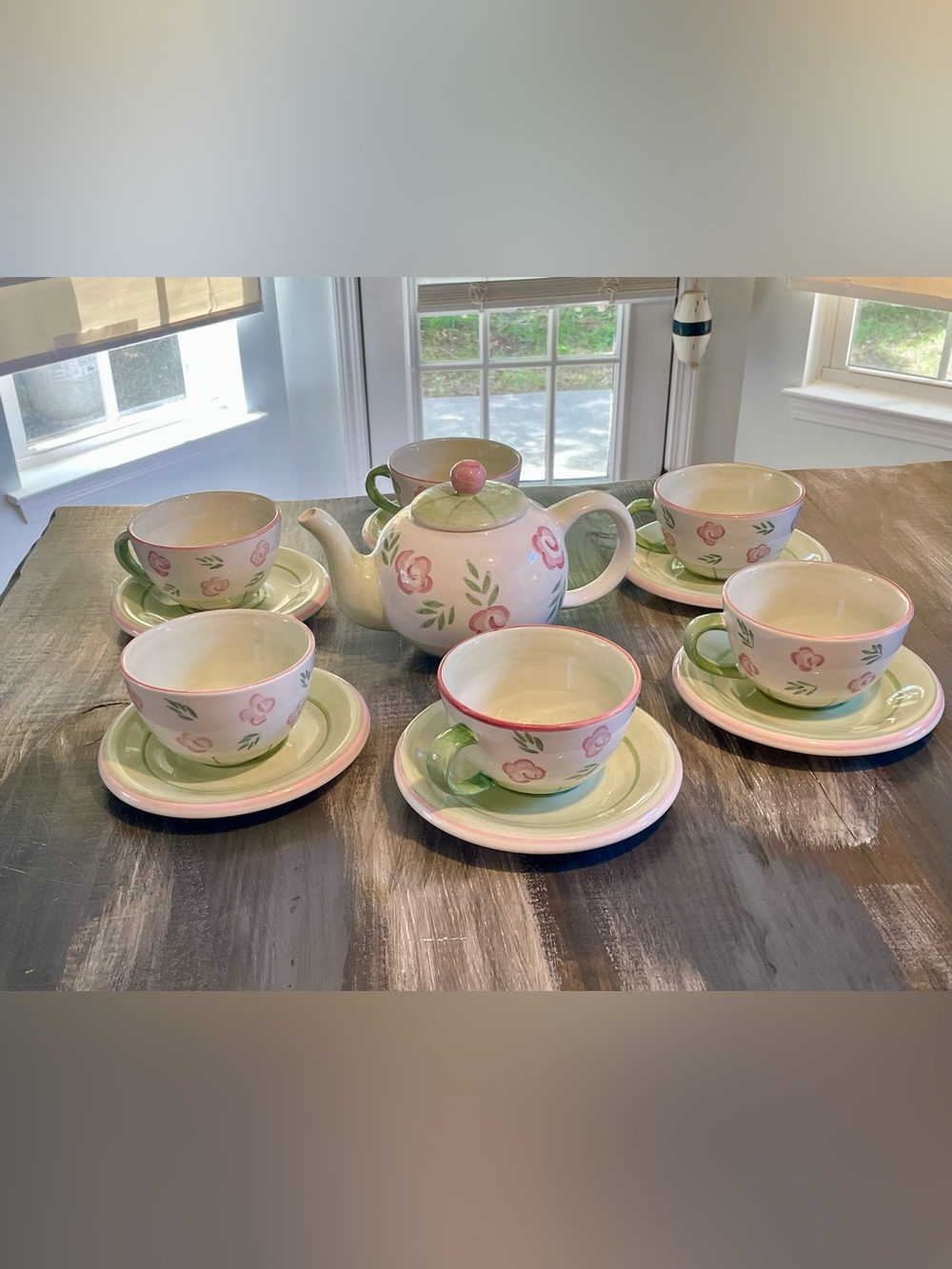 Bella Ceramica “Pastis” Tea Set – Teapot with 6 Teacups & Saucers